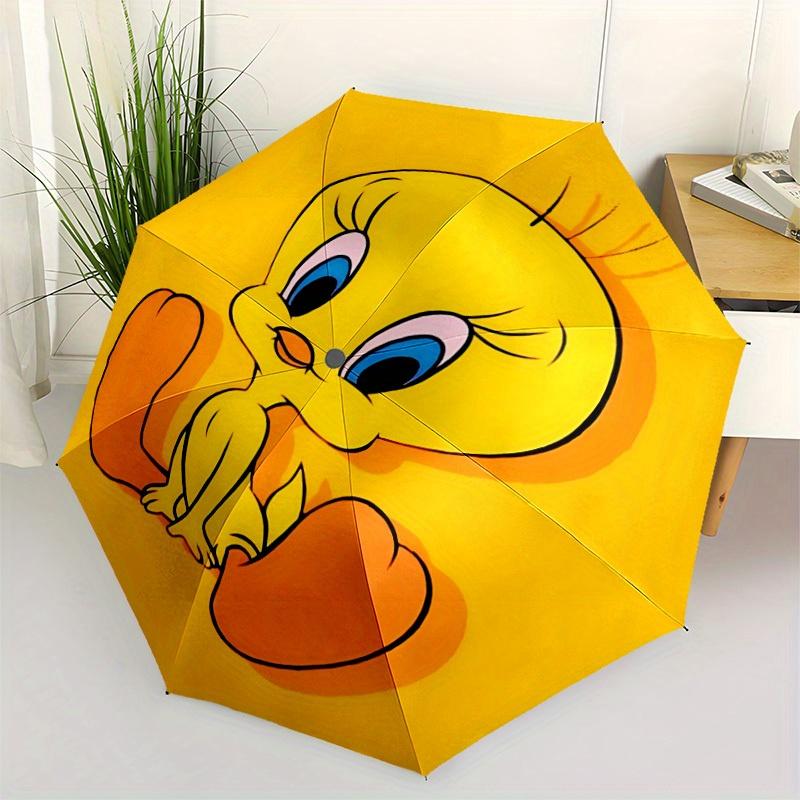 1PC Looney Tunes Tweety Bird Automatic Open/Close Umbrella - Compact Travel Umbrella, 8-Rib Heavy-Duty Construction, Ideal Gift a0828161
