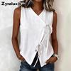Women's Bow Tie Rouch Detail Summer V-Neck Sleeveless Top Fashion Backless Tank