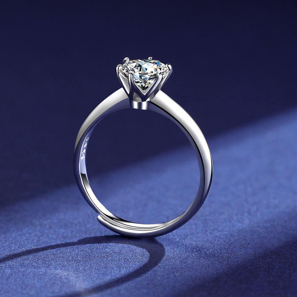 Eleganter S925 Sterling Silber Moissanit Ring für Damen - Ein Karat, Sechs-Krallen-Design, Leichter Luxus Mode, Perfektes Geburtstagsgeschenk