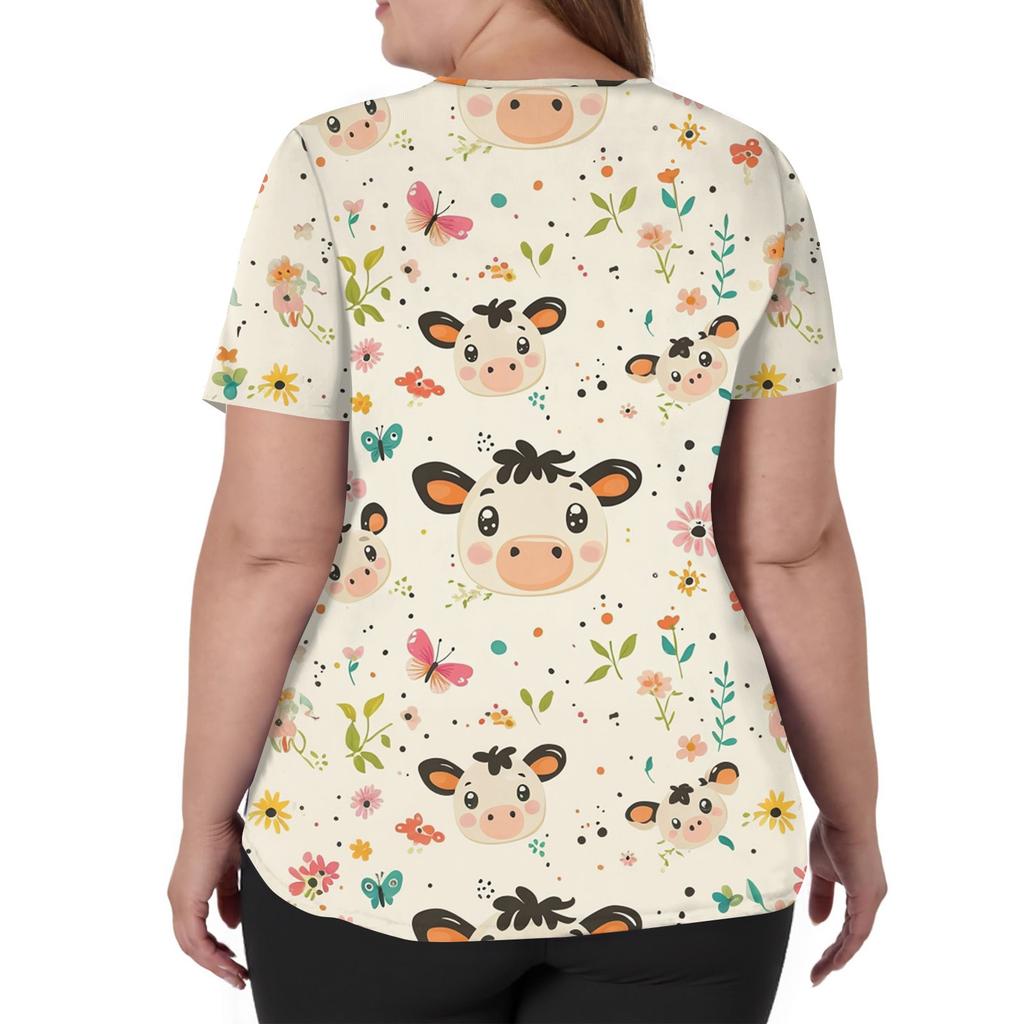 Women's Fashion V-Neck Short Sleeve Overalls With Pockets  Print Tops  Clothes