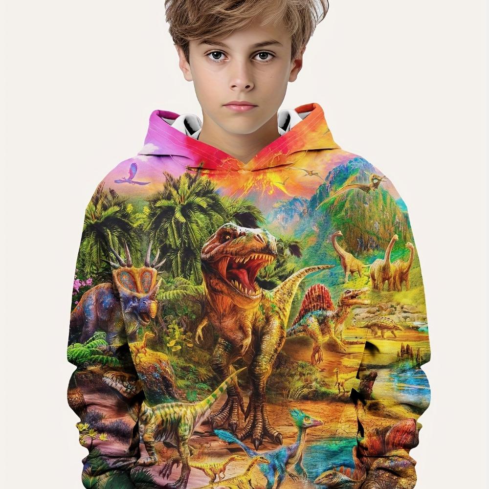 Children's Clothing Hoodies Kids Clothes Boy Children Top Long Sleeve Cartoon Dinosaurs Print Spring And Autumn Outdoor Clothes