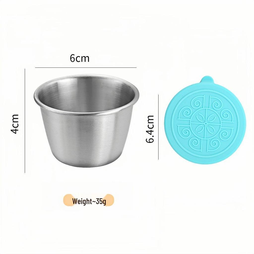 50/70ML Stainless Steel Sauce Cup with Silicone Lid - Leak-Proof Seasoning and Dipping Container