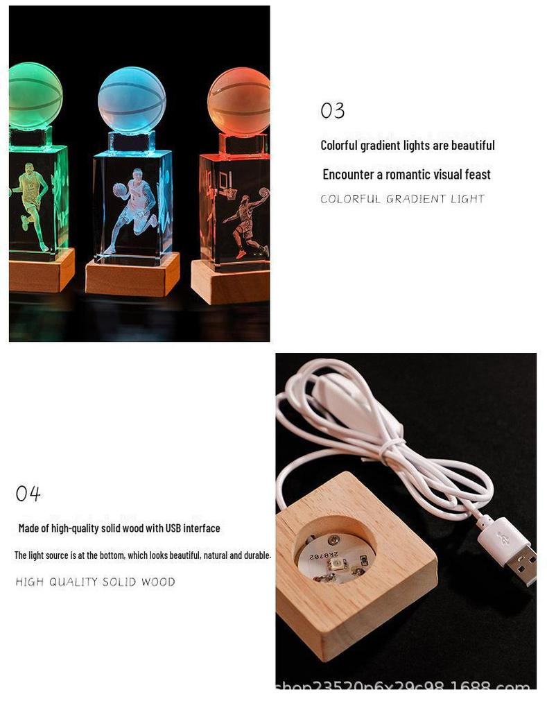 Crystal Engraved Kobe Basketball Star Luminous Night Light