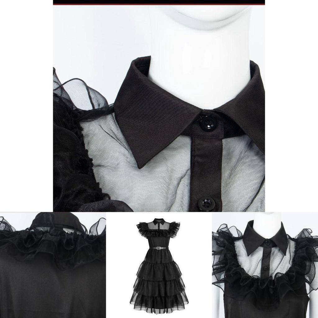 Wednesday Addams Kids Dress Cosplay Costume Party A-shaped Tiered Skirt