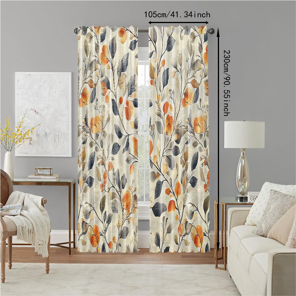 Set Of 2 Versatile Polyester Transparent Curtains Home Decoration Rose Leaf Pattern Use Bedrooms Living Rooms Made Room Window Treatment