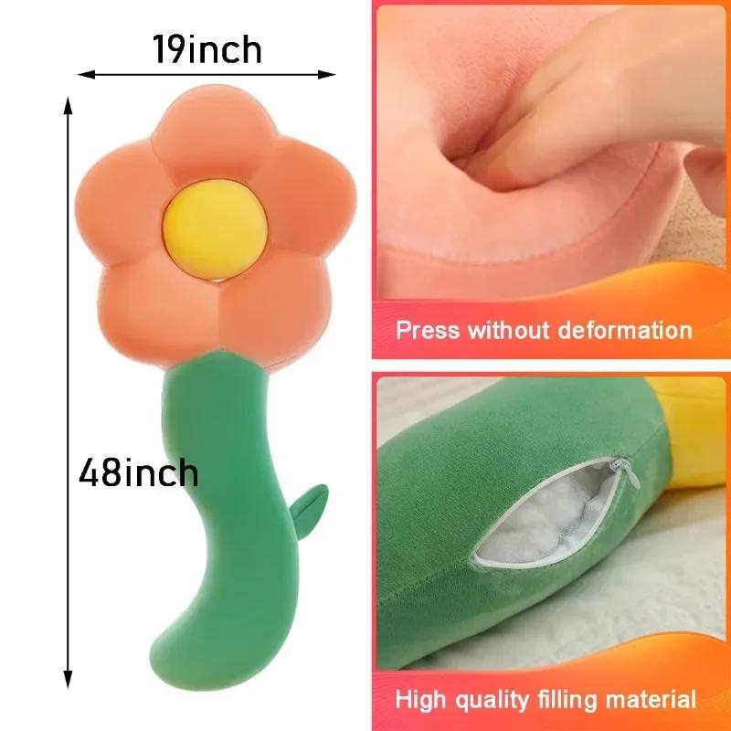 Long Flower Plush Body Pillow Large Cute Sunflower Cushion Sofa Decorative Stuffed Body Pillow Sleeping Back Cushion Decoration