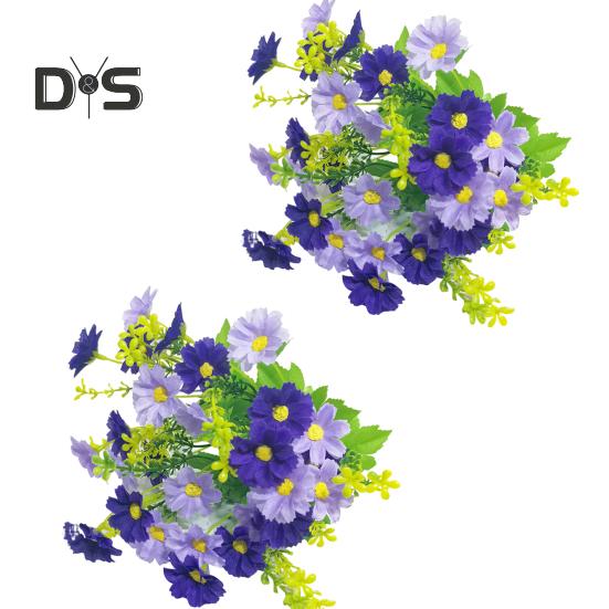 2 Pcs Artificial Daisies Bunch Realistic Faux Flowers Shrubs Plastic Greenery All-Season Fake Flowers for Indoor Vase Outside Garden Porch Window Box