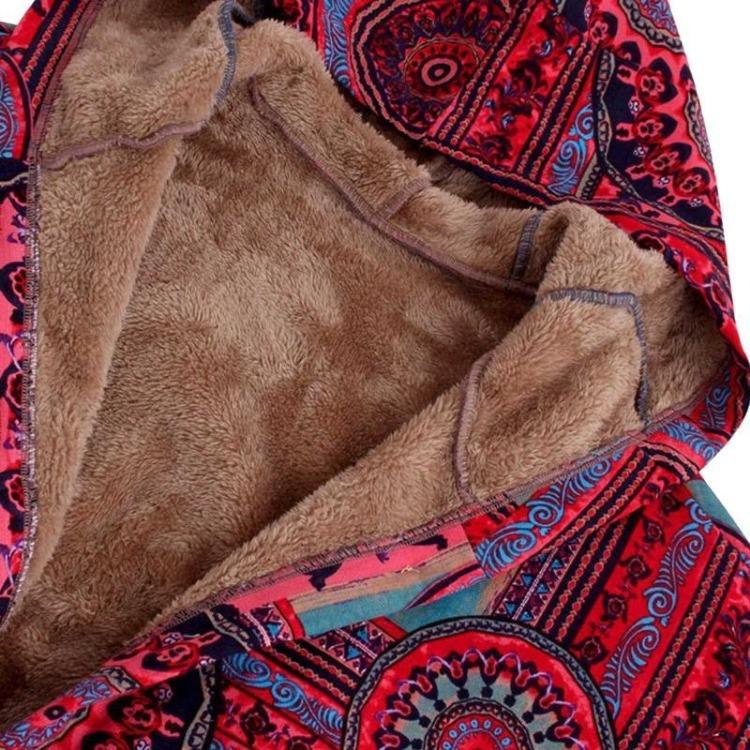 Long Printed Hoodie Warm Women's Coat Fashion Outerwear Retro National Style Slim Temperament Large Size