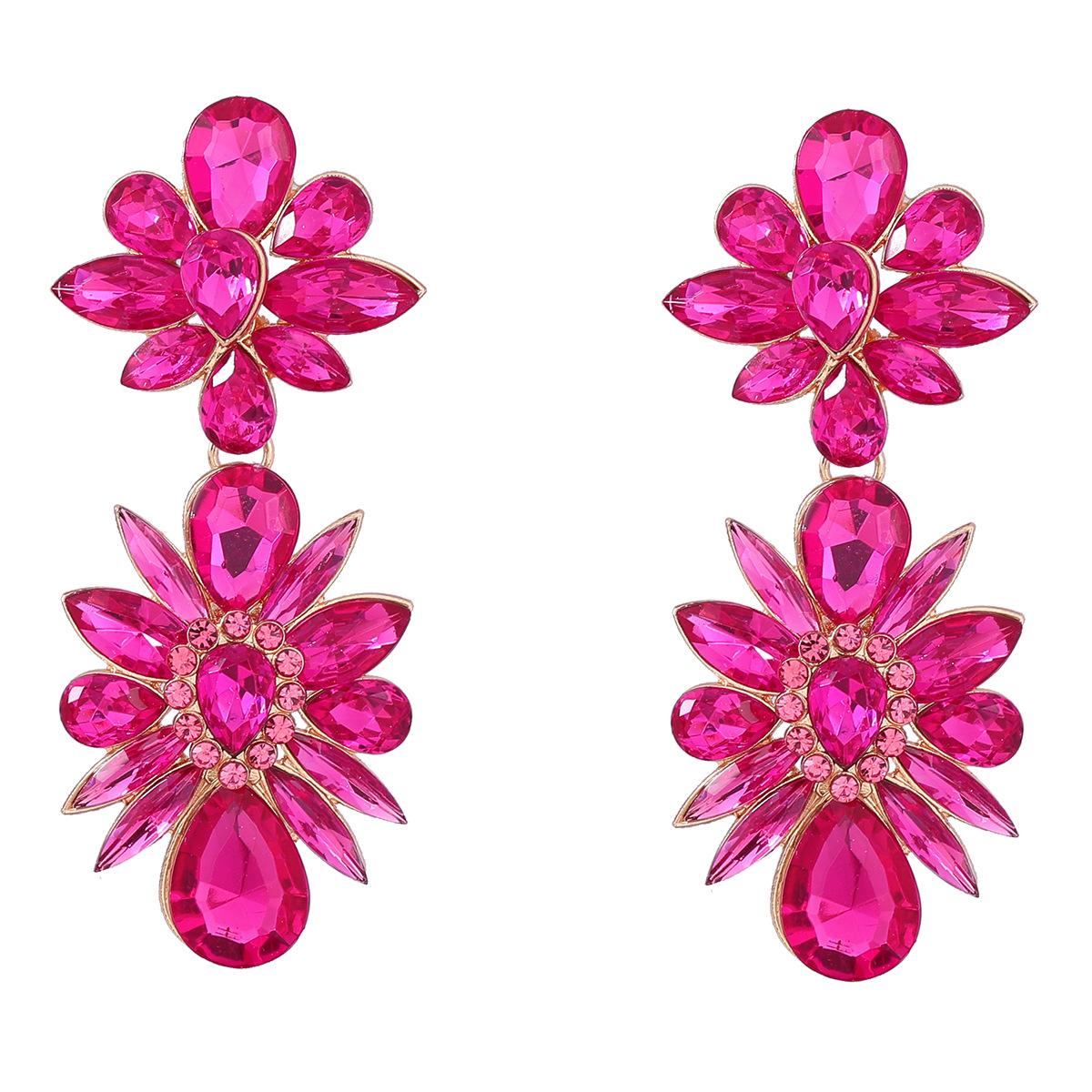 

Серьги с подвесками в виде геометрических фигур из кристаллов для женщин, свадебные украшения для невесты, винтажные украшения для вечеринки розы красного