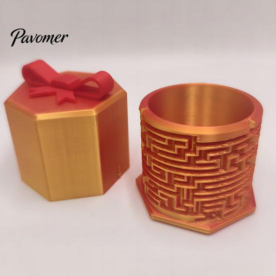 Interactive Gift Container 3D Printed Maze Puzzle Box, Christmas Theme Storage Hidden Compartment Novelty Hexagonal Ornament for Holding Jewelry