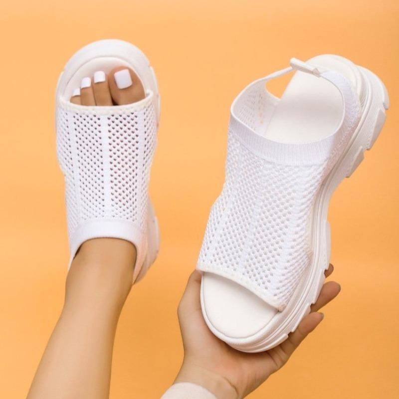 Women's Knitted Sport Sandals, Platform Peep-Toe Flats, Breathable Summer Shoes Wholesale for Women