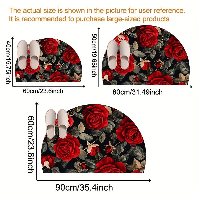 1Pcs Vintage Rose Crescent Print Semi Circle Welcome Doormat Non-Slip for Outdoor Patio Porch Kitchen Bathroom Entryway Floor Mat