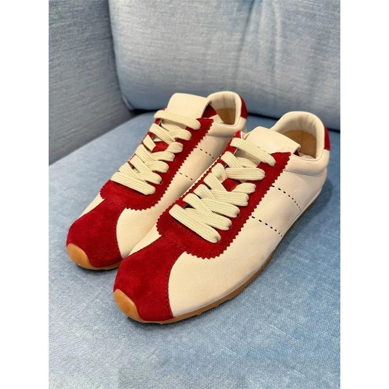 Cowhide Version~ Retro Color Matching Leather Women's Flat-bottomed Casual Sports Shoes Are Light and Versatile