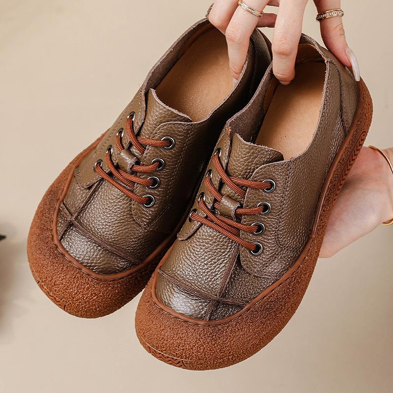 Retro oxford sneaker woman cow leather shoes for women 2025 vintage lace up leather sport shoes soft flat moccasins