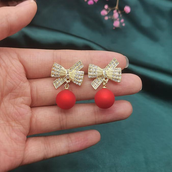 Cross-border Trendy Red Bow Stud Earrings - Versatile, Simple & Sweet Christmas Ear Accessories