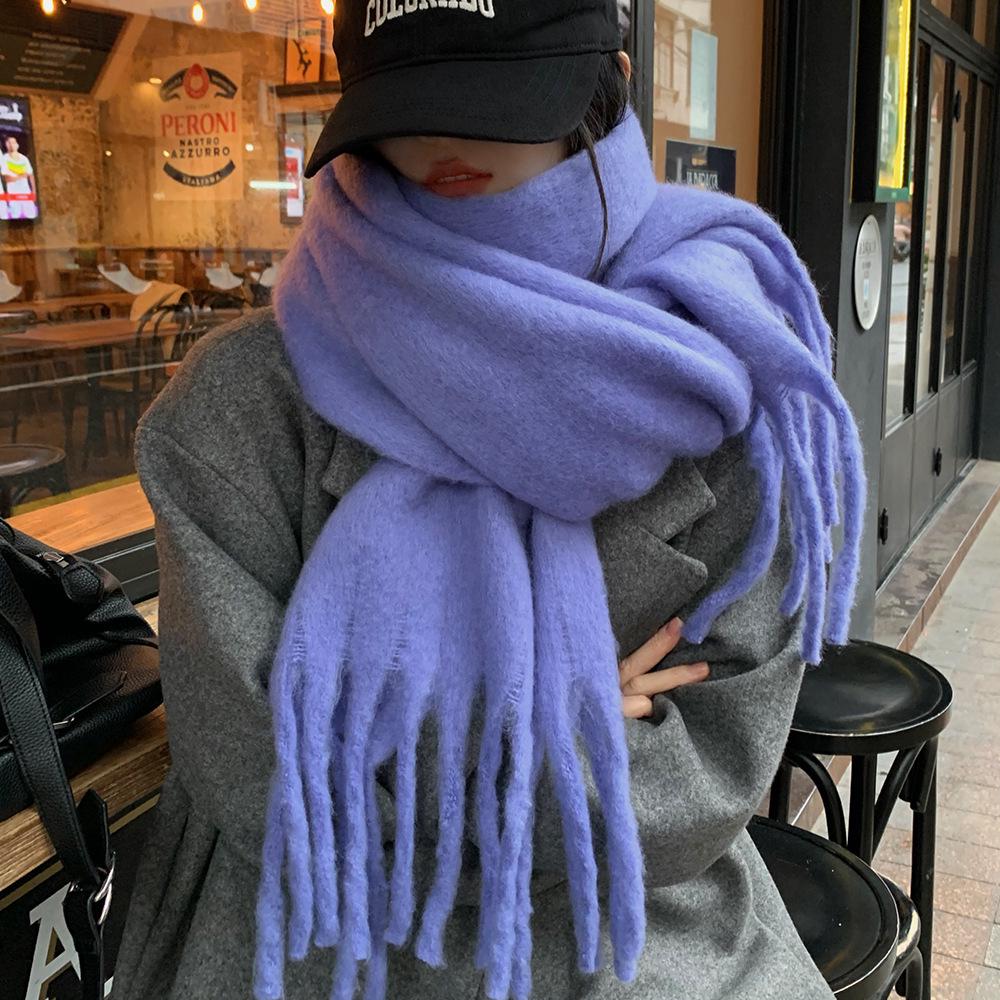 2024 New High-End Pure Color Mohair Scarf for Women - Cozy Korean Style Autumn/Winter Shawl