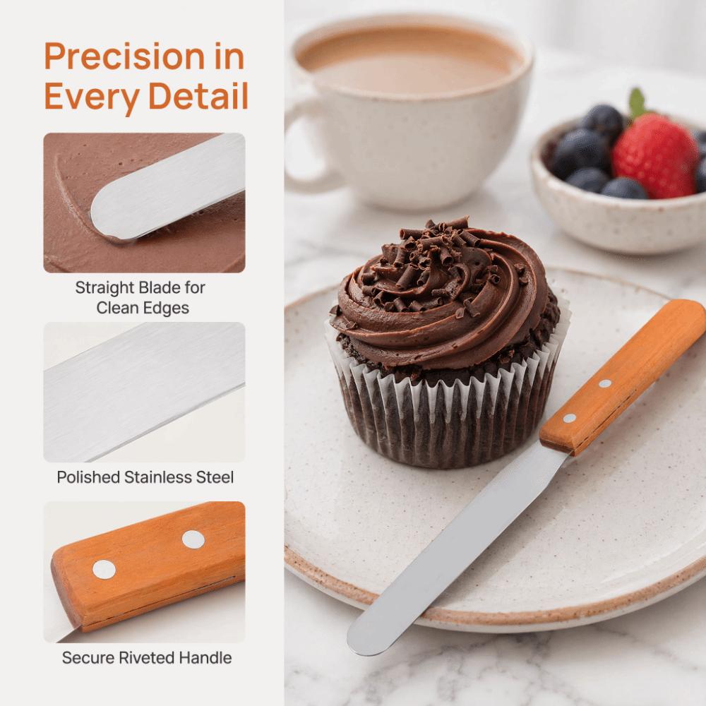 Wood Handle Stainless Steel Spatula Straight Blade Bread Cream Scraper Cake Decorating