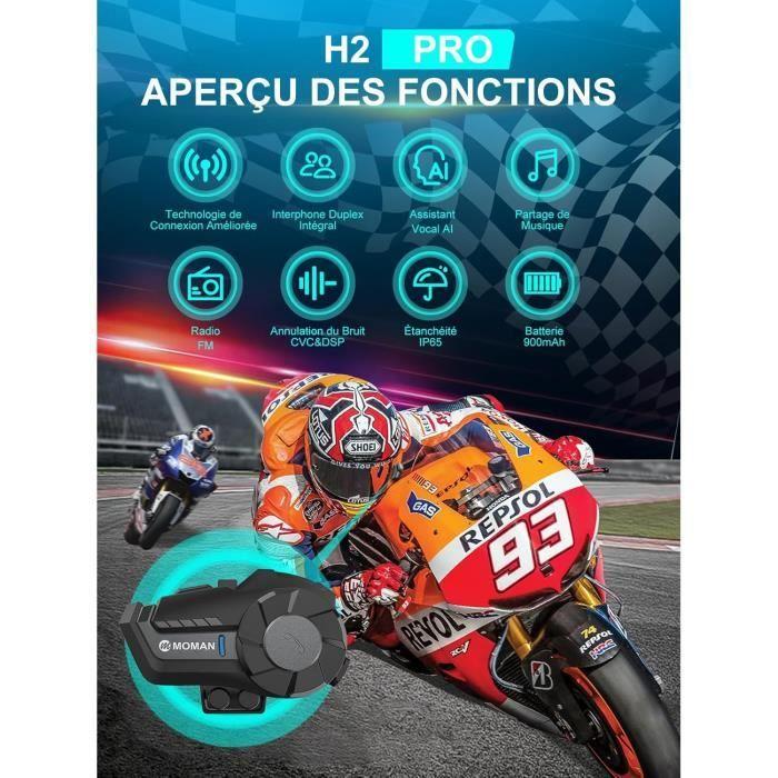 Intercom Moto - MOMAN - H2 Pro1 - Noir - Wireless 5.1 - Étanchéité IP65 - 20h Autonomie
