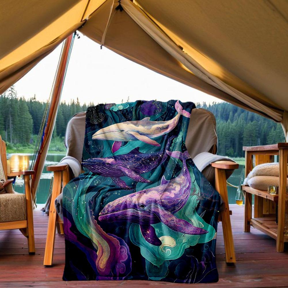 1PC Whale Fantasy Outdoor Blanket Lightweight Flannel, Soft & Warm, All-Season Use for Sofa, Outdoor, Camping, Living Room, Office69