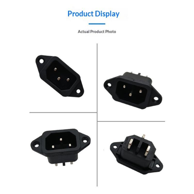 IEC C14 3 Pin Screw Mount Male Power Socket Universal Compatible 10A 250V for Home Electronic DIY Projects