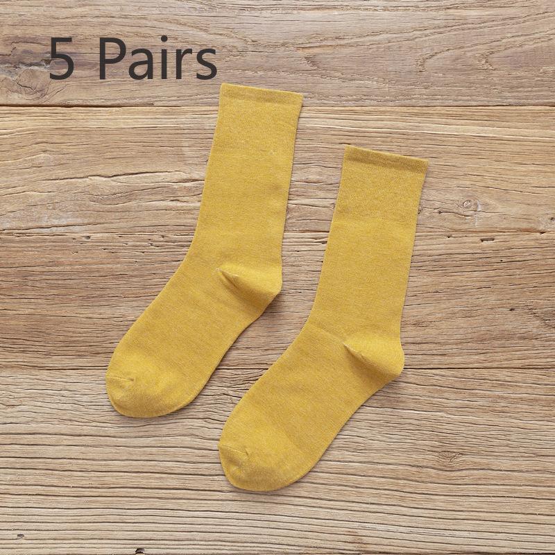 5 Pairs of Female Autumn Trend High Tube Solid Color Pile Socks