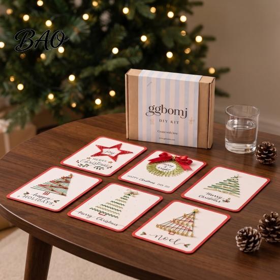 Personalized Christmas Gift Cards Merry DIY Card Kit, Embroidery Stitching Greeting Handmade Making Supplies Set with Tree Design, Beginner-Friendly