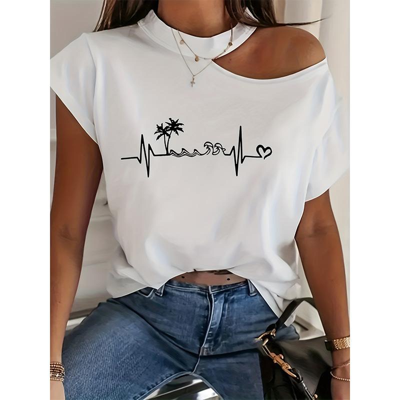 

Летняя женская футболка с короткими рукавами и круглым вырезом 2023, повседневный топ