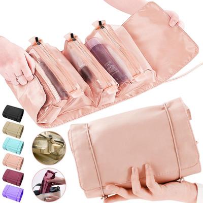 Detachable Nylon Makeup Bag Large-capacity Four-in-one Portable Folding Travel Toiletry Bag  Makeup Brushes Lipstick Storage Organizer Cosmetic Bag