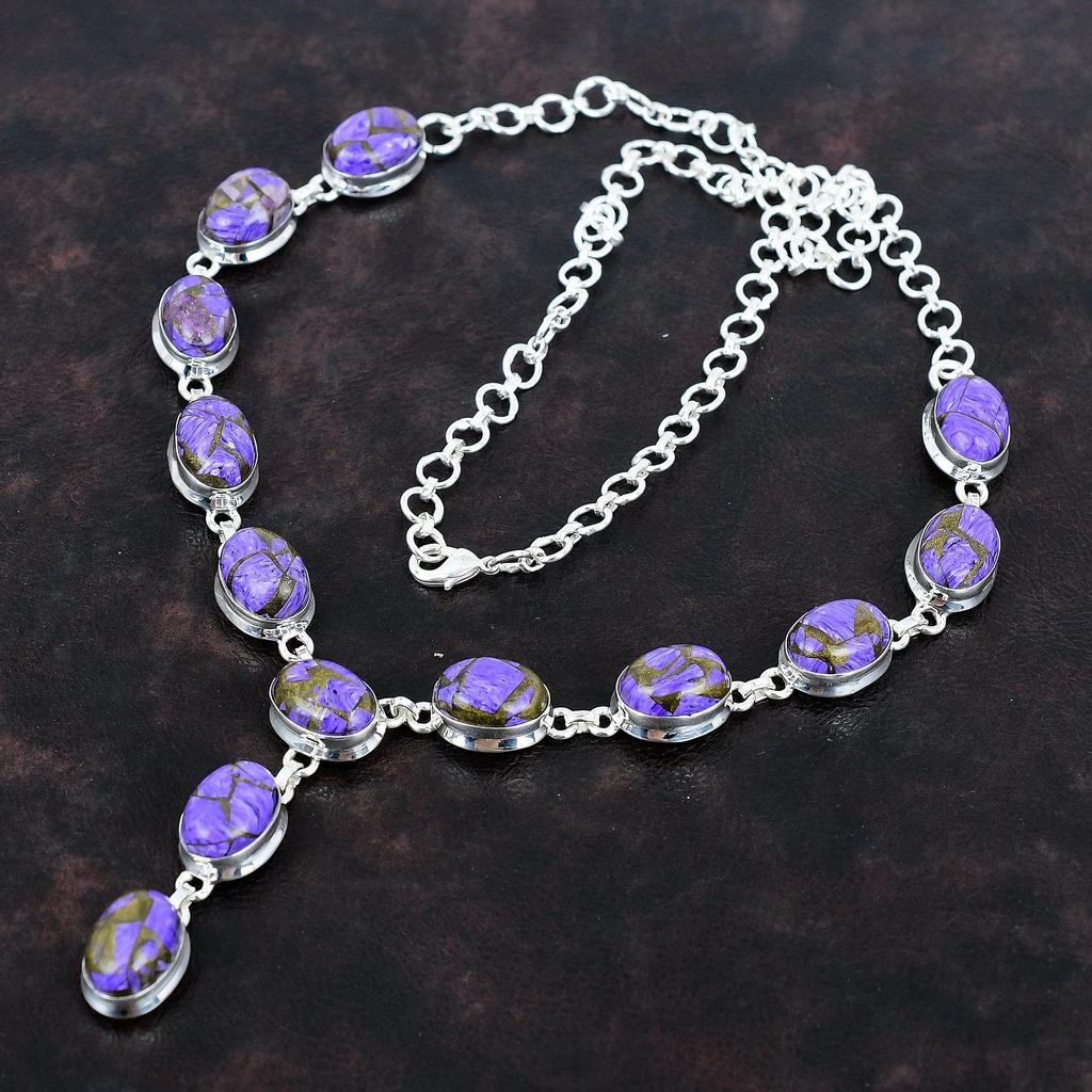 Colier cu charoit de cupru, colier original cu pietre prețioase, colier din argint 925, lanț reglabil, bijuterii lucrate manual, cadouri pentru mama