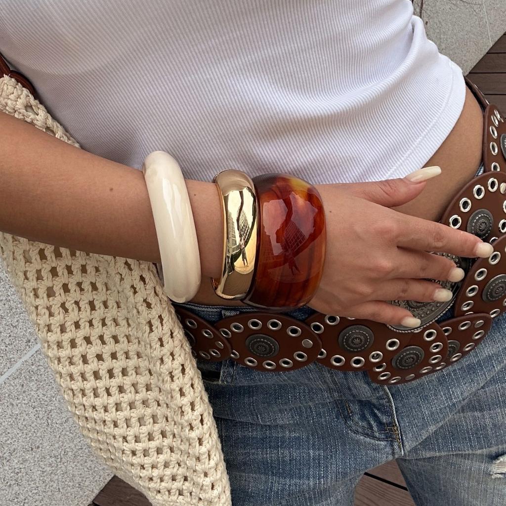Irregular Exaggerate Resin Acrylic Chunky Wide Bangles for Women Exaggerated Geometric Metal Charm Bracelets Party Jewelry Gifts