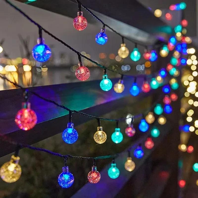 Solar Crystal Globe LED String Lights 8 Lighting Modes Outdoor Waterproof Christmas Ball Lamp Camping Party Wedding Decoration