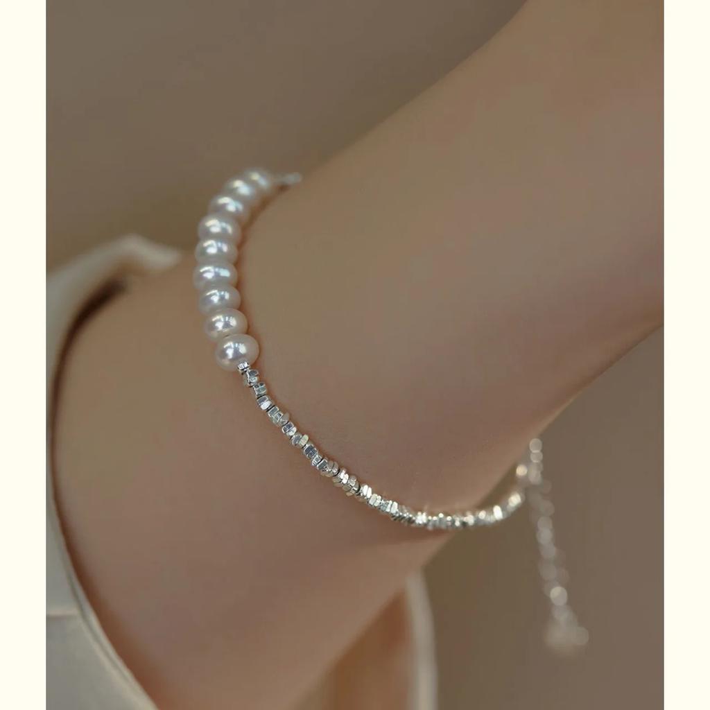 Minar 2024 Summer Colorful Crystal Irregular Pearl Beaded Bracelet for Women Silver Color Beads Coin Elastic Charm Bracelets