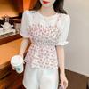 Temperament Blumenspleiß Falsches Zweiteiler-Hemd für Damen Sommer Neu Kleines Hemd Design Nische Kurzarm-Oberteil