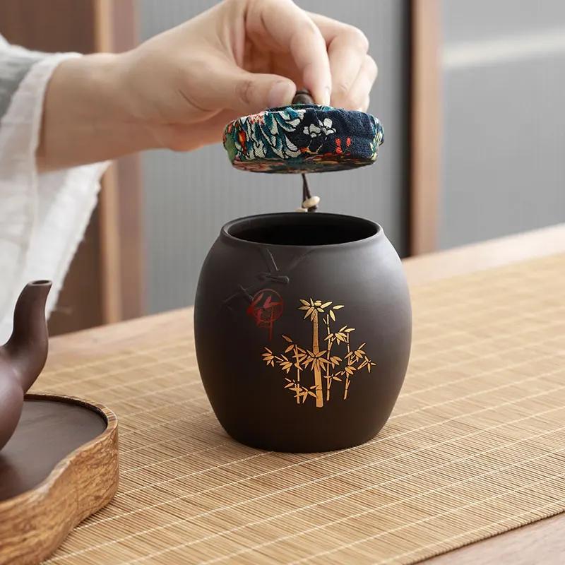 Chinese Sealed Purple Clay Tea Caddy Plum Blossom Bamboo Leaf Tea Jar Travel Tea Boxes Tieguanyin Container Storage Tank Teaware