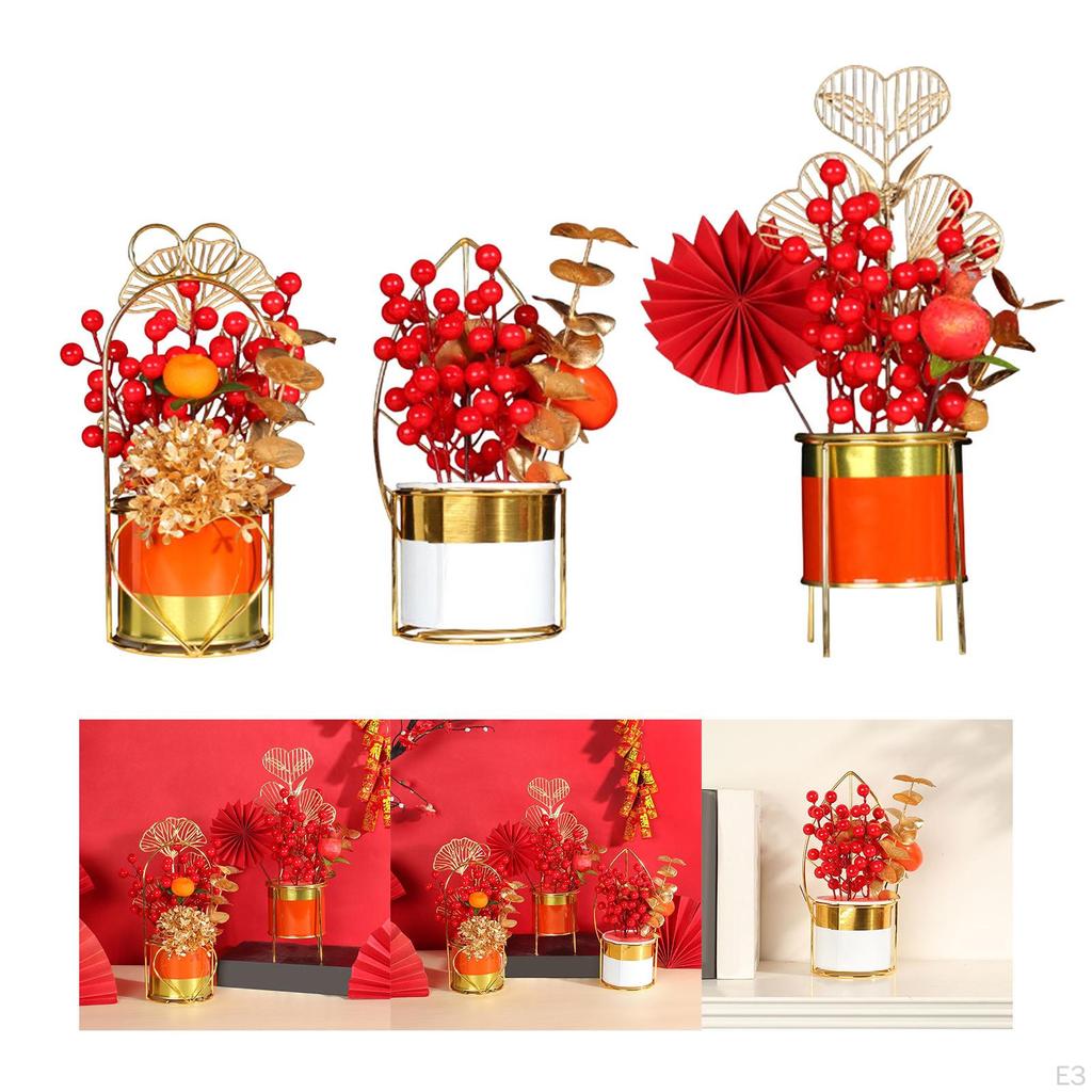 Chinese Year Flower Basket, Festival Photos Props Decoration Fruit Scene Layout Desktop Red Art