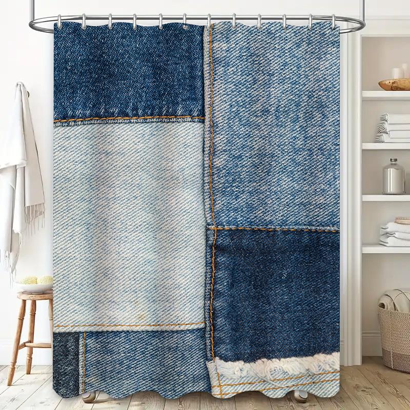 Modern Denim Shower Curtain Home Decor Bathing Room Waterproof Fabric Reusable Decoration