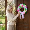 Easter Wreath Door Decoration Hanging Floral Circle, Plush Balls For Indoor Outdoor Porch Decoration