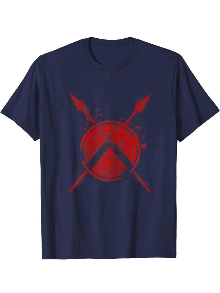 Shield and Spear Sparta Symbol TShirt New 100 Cotton Short Sleeve ONeck Tshirt Casual Mens Top