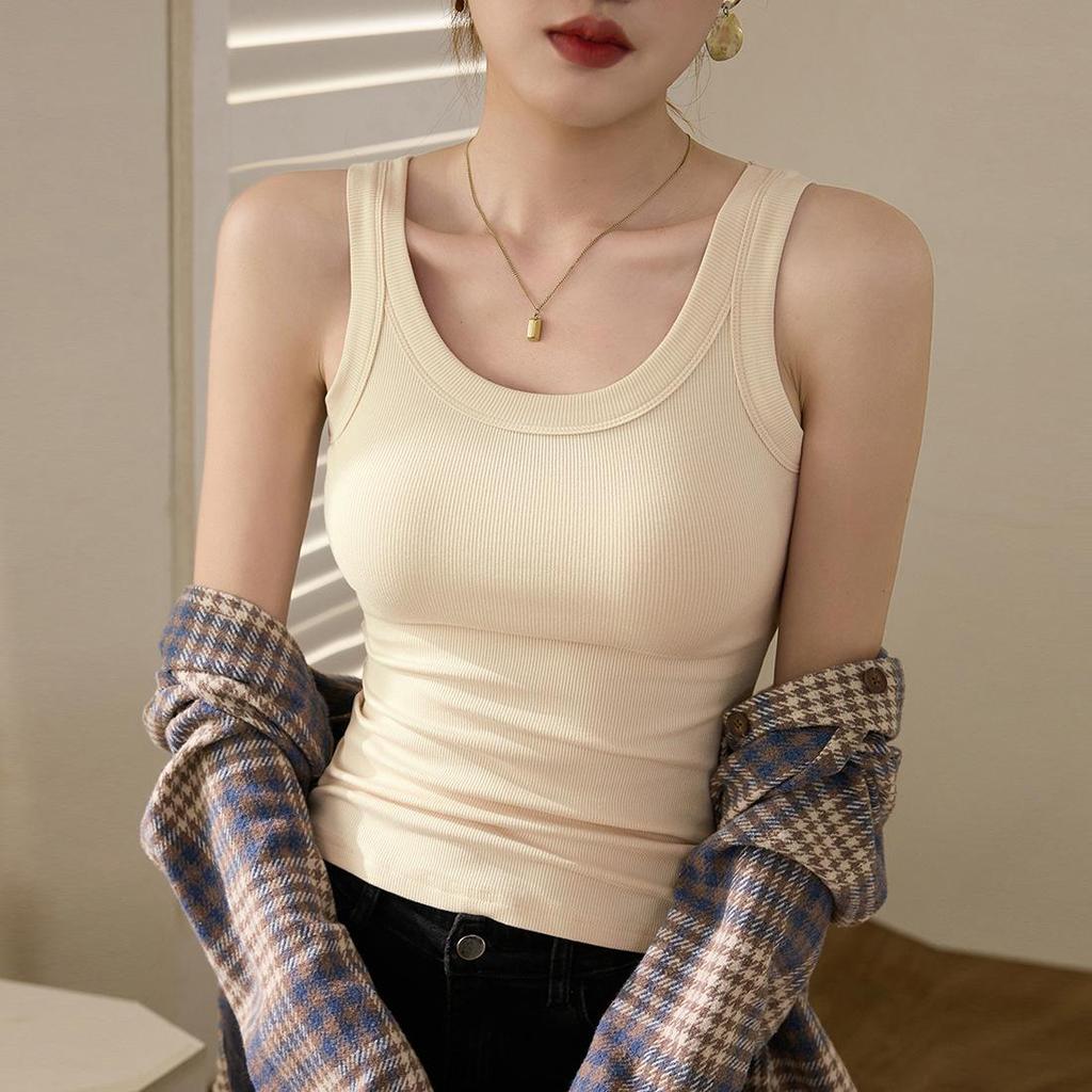 High-Quality, Elastic Ribbed Cotton Concealing Tank Top for Women - Anti-Exposure & Side Fat Concealing Design