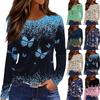 Women's Fashion Casual Slit Hem Round Neck Long Sleeve Loose Printed T-Shirt Ladies Top