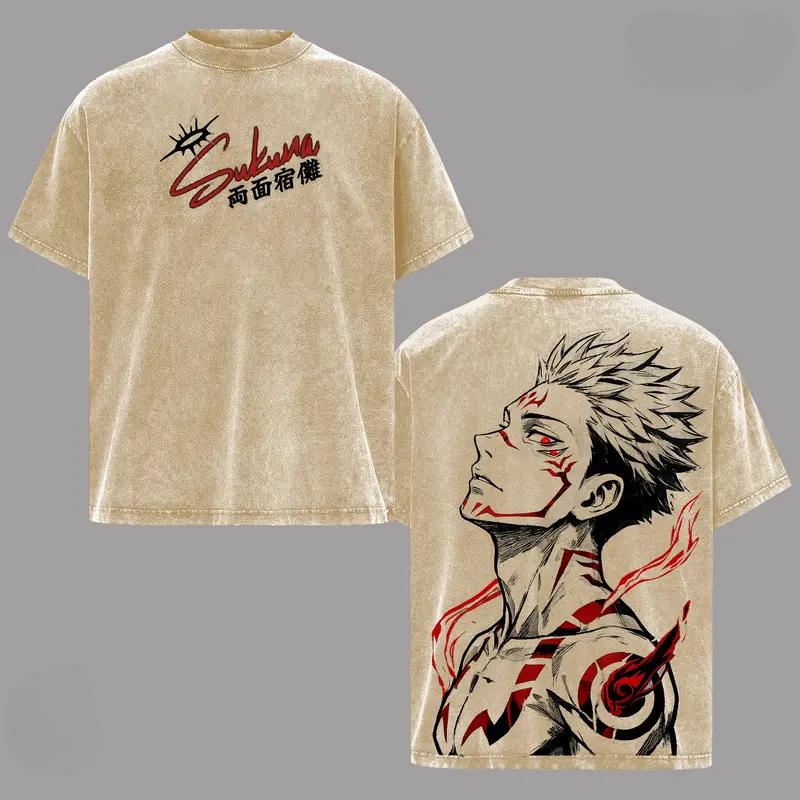 Ryomen Sukuna Jujutsu Kaisen Clothing Men Women Manga T-shirts Vintage Washed T Shirt Casual Cotton Tee Harajuku Male Tshirt