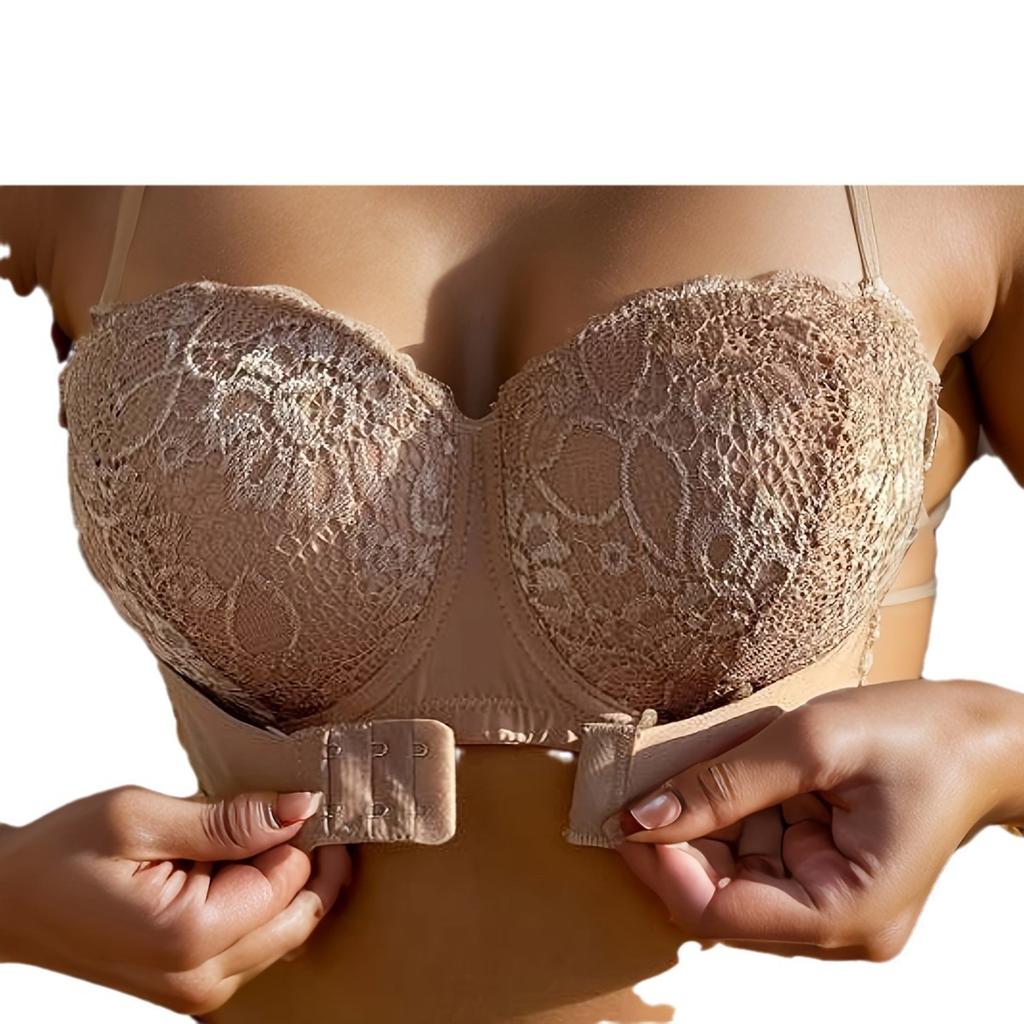 Sujetador Invisible de Encaje Bordado con Alas Laterales para Sujetar los Senos Laterales y Recoger Vestidos de Novia Especial Anti-exposición Hermoso Top Tubo de Espalda Descubierta