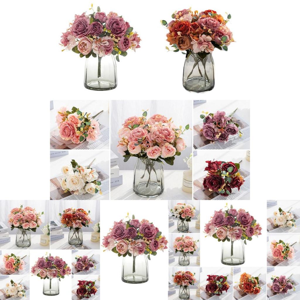 High Realistic Artificial Silk Flowers Fake Roses Bunches For Photography Props