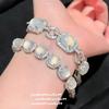 Myanmar Water Foam Jade Sunflower Big Egg Surface Gemstone Bracelet, New Chinese Style, White Chalcedony Agate Flower Zircon Bracelet.