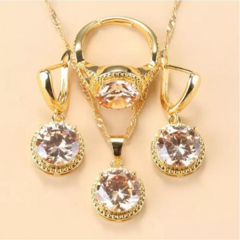 Neuer Ohrringe Ringe Halsketten Dreiteiliges Schmuckset