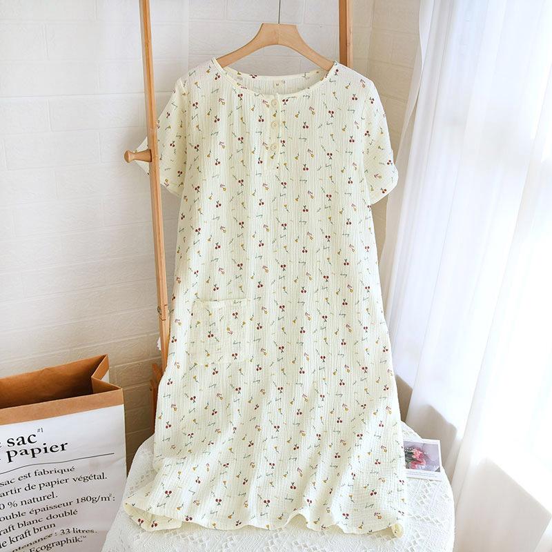

Летняя свободная ночная рубашка с короткими рукавами из хлопчатобумажной креповой ткани разных цветов, женская домашняя одежда, ночная рубашка, пижама XL