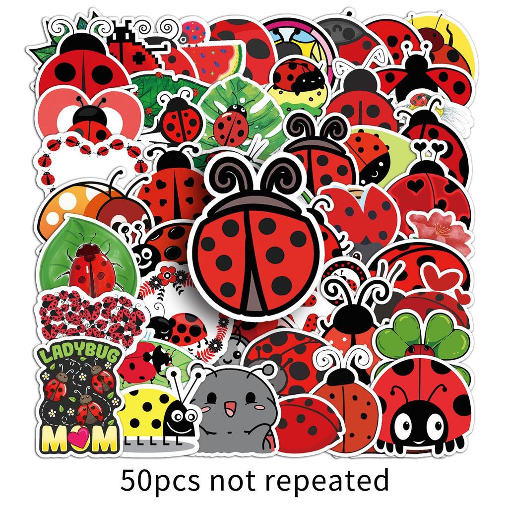 50pcs Ladybug Stickers Cartoon Insects - Seven-spot Journal Stationery Drip Glue