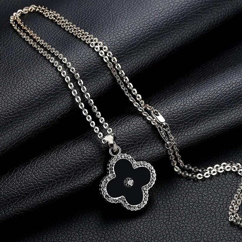 

Stunning JMXD Titanium Steel Four Leaf Clover Pendant Sweater Chain Necklace High End Elegant Womens Fashion Jewelry Lucky Charm Gift Idea срібний