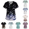 Loose Fit V Neck Short Sleeve Medical Scrub Top with Pockets for Nurses Caregivers Floral Print Comfortable Workwear