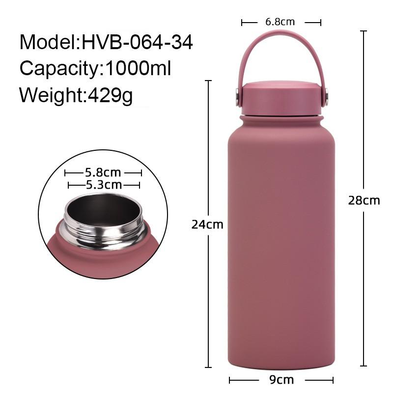 1L Stainless Steel Vacuum Insulated Water Bottle With Wide Mouth Portable Outdoor Sports Travel